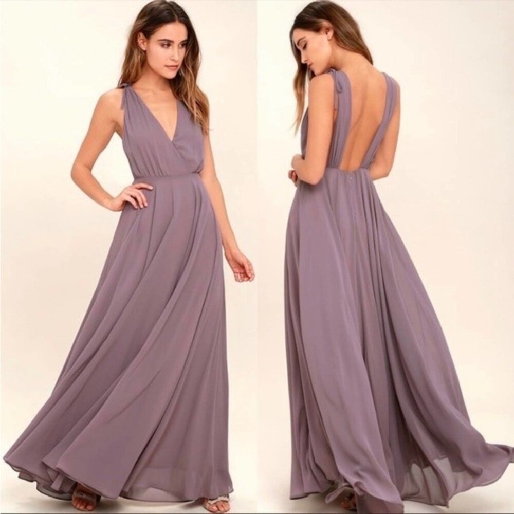 Lulus Dance the Night Away Dusty Purple Backless Maxi Dress S NWT